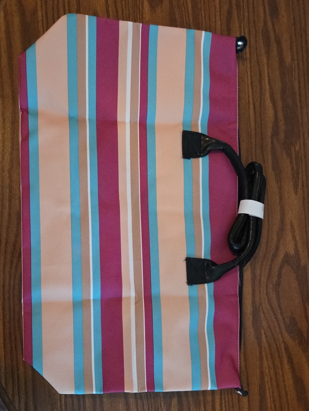 Striped Tote Bag in Pink, Peach & Turquoise - Unbranded